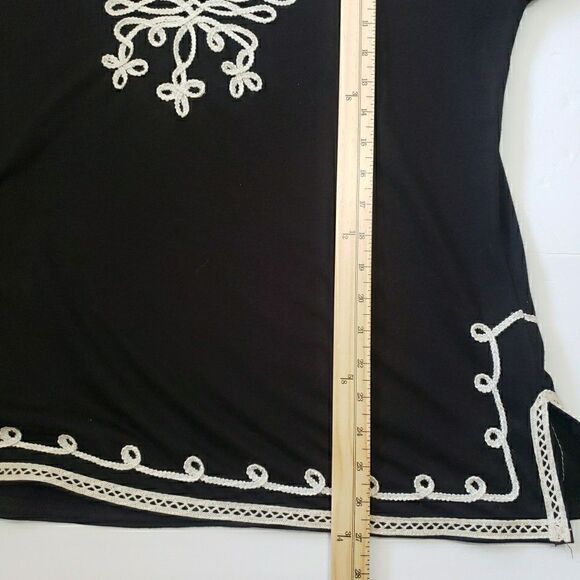 Boho Blouse Black White Embroidered Short Sleeve Peasant Gypsy Art Women XL FLAW - Picture 8 of 9